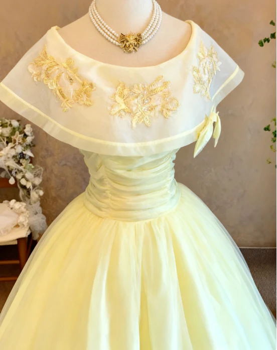 Fairy Jewel A-Line Long Prom Dresses Tulle Pastel Yellow Quinceanera Dresses Sweet 16 Dress DP3748 - Deanwangkt