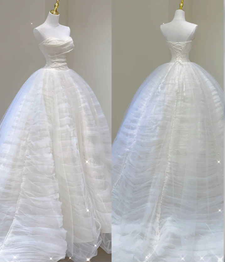 Unique Ball Gown Sweetheart Satin Wedding Dresses White Brides Dress DP440 - Deanwangkt