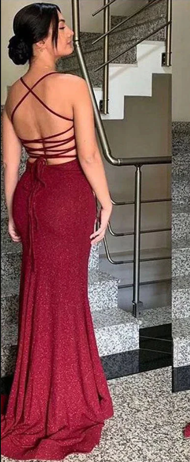 Classy Elegant Sheath Spaghetti Straps Burgundy Slit Sequin Prom Dresses Long Evening Dress Long Formal Dress DP495 - Deanwangkt