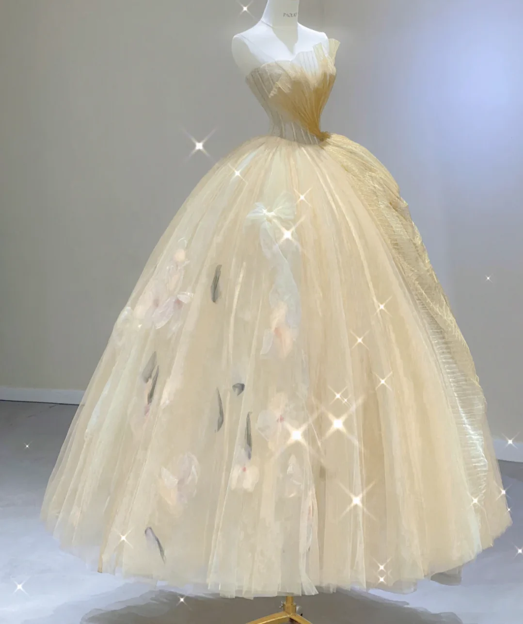 Modest Ball Gown Strapless Yellow Tulle Long Prom Dresses High School Outfits Graduation Dress Evening Dresses DP404 - Deanwangkt