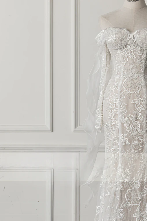 Simple Bridal Gown Mermaid Off The Shoulder White Long Sleeves Lace Wedding Dresses Elegant Bridal Gowns DH929 - Deanwangkt