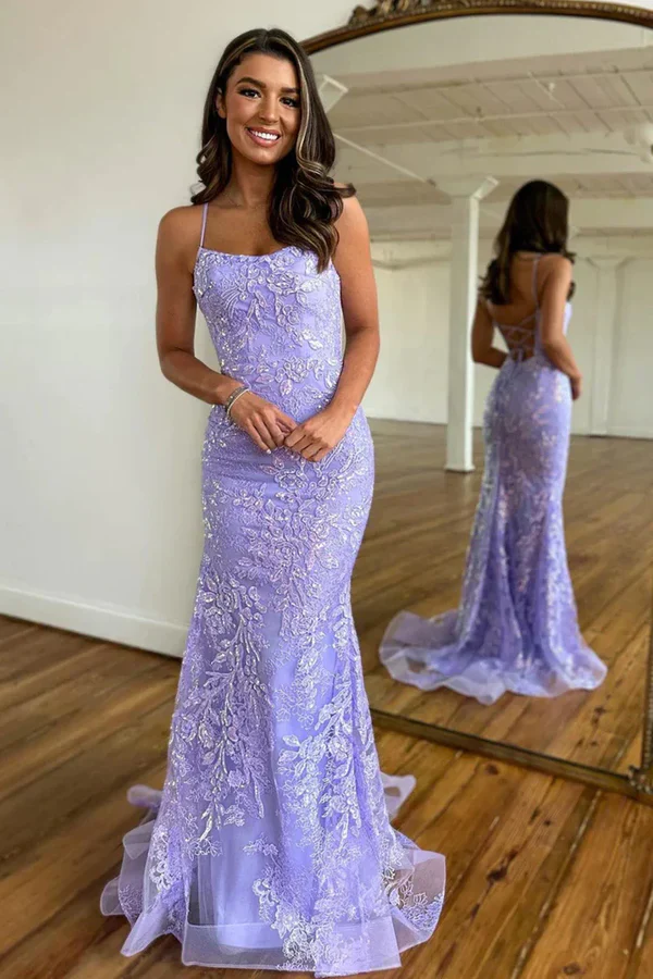 Classy Mermaid Lilac Sequin Lace Long Prom Dresses Graduation Dresses DP515 - Deanwangkt