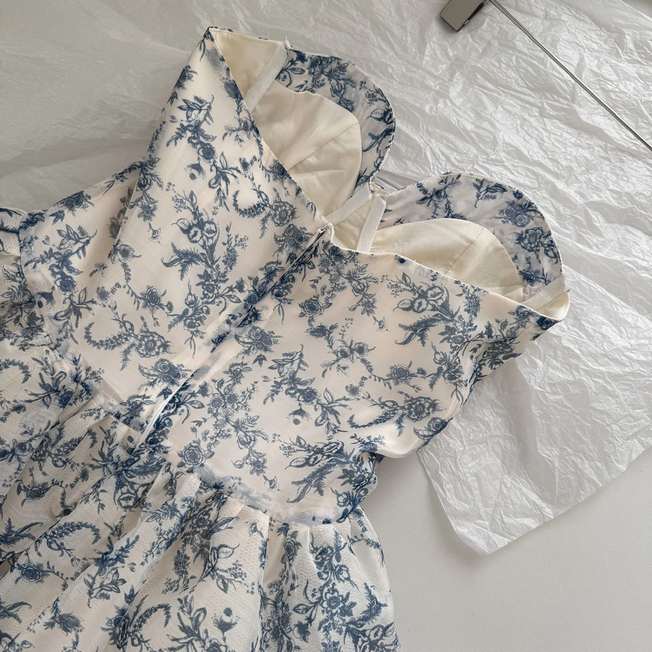 Sexy Ball Gown Sweetheart Floral Blue Summer Dress Holiday Party Outfits For Women DP0083 - Deanwangkt