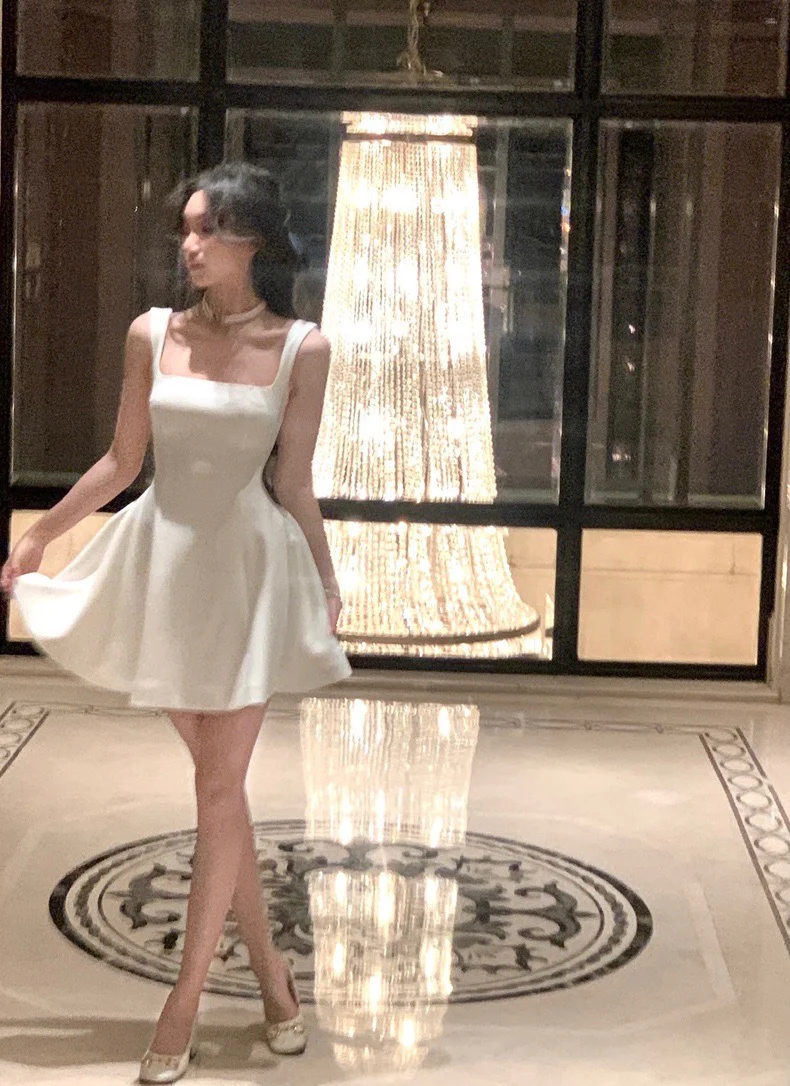 Simple A line Square Neck Black Short Homecoming Dress Summer Hoco Dresses Mini Cocktail Dress DH2472 - Deanwangkt