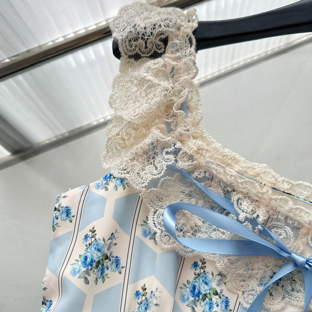 Sexy A line Straps Floral Blue Summer Dress Holiday Party Birthday Outfits For Women DP0144 - Deanwangkt