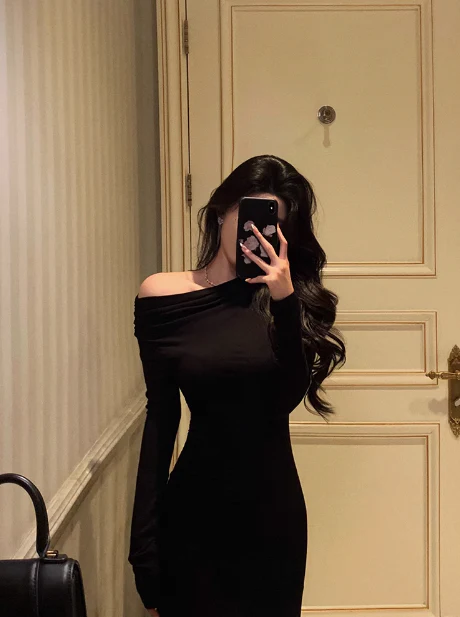 Elegant Mermaid Black Long Sleeves 18th Birthday Dress Party Gown Birthday Outfits Birthday Dress Ideas For Women DP574 - Deanwangkt
