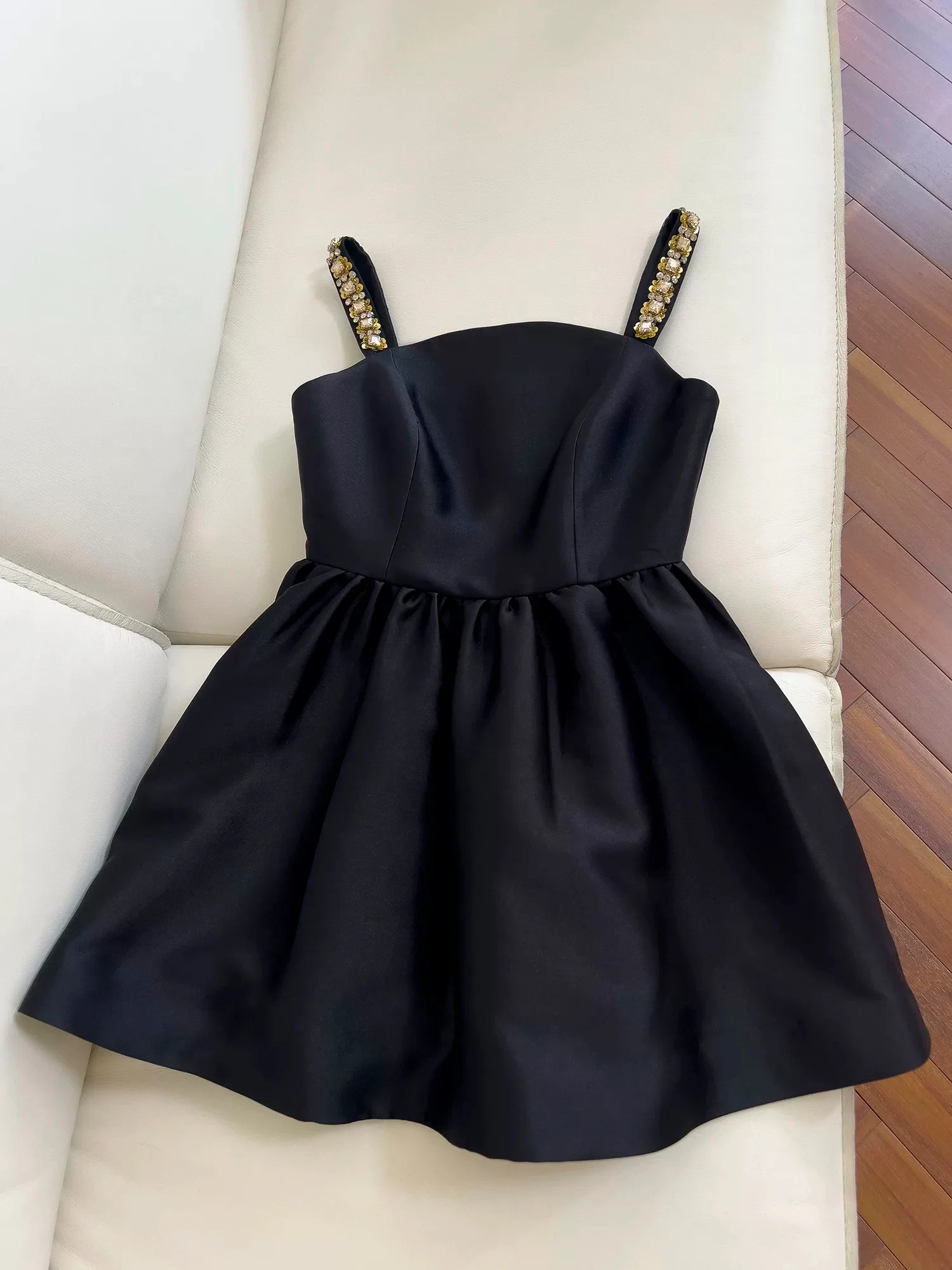 Trendy Ball Gown Straps Black Satin Sleeveless Formal Short 8th Grade Homecoming Dress Summer Middle School Hoco Dresses Cocktail Dress Birthday Outfits W938 - Deanwangkt