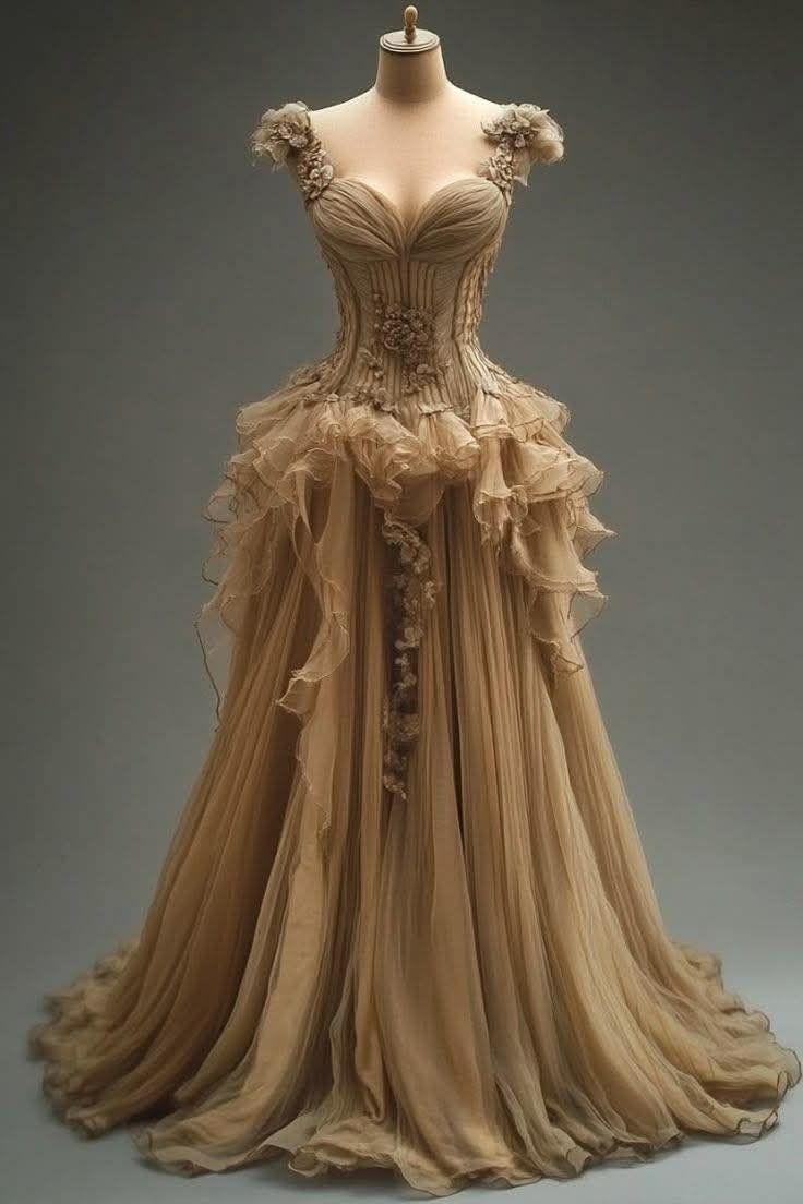 Gorgeous Sweetheart Neck Sheath Long Prom Dresses Tulle Champagne Quinceanera Dresses Sweet 16 Dresses DP3731 - Deanwangkt