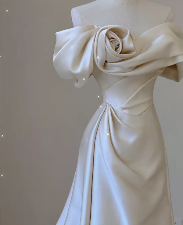 Elegant Mermaid Off The Shoulder Satin Short Sleeves Wedding Dresses Brides Dress P0010 - Deanwangkt