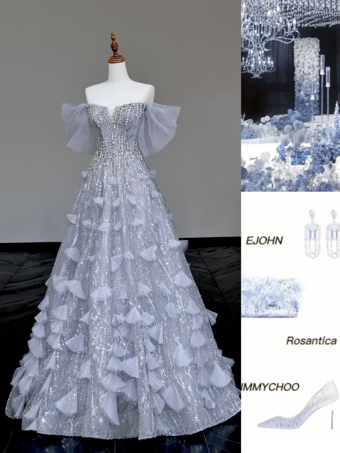 Gorgeous Ball Gown Off The Shoulder Silver Gray Sequin Long Prom Dresses Graduation Dresses DP721 - Deanwangkt