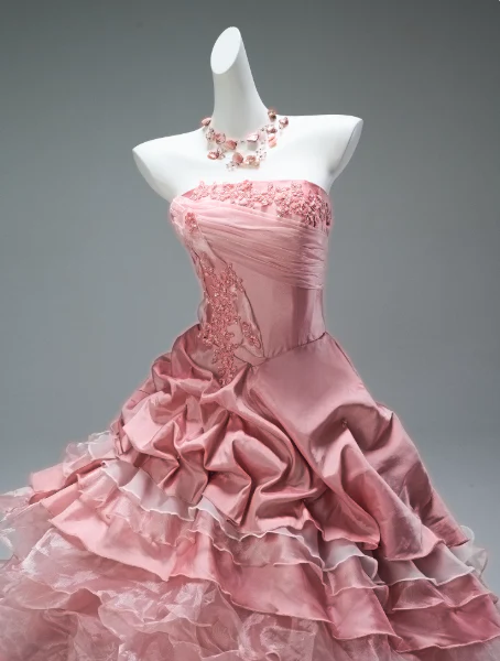 Stunning Strapless Pink Ball Gown Tiered Tulle Applique Beading Long Quinceanera Dress Satin Formal Gowns Vestido De 15 Anos Sweet 16 Dress DP2845 - Deanwangkt