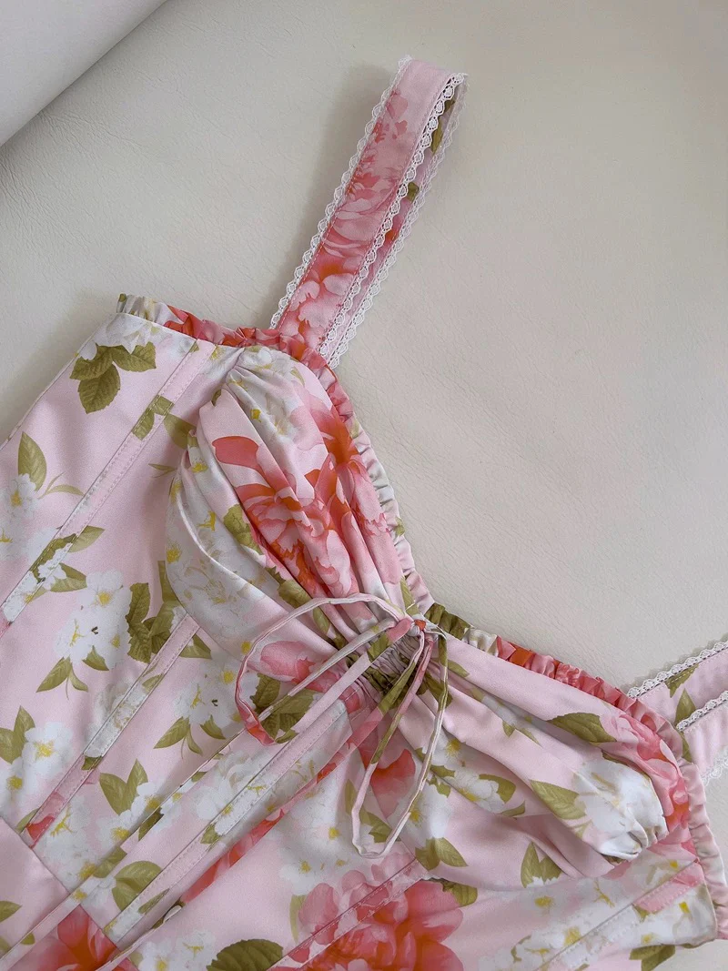 Elegant A line Straps Floral Pink Chiffon Sleeveless Long Evening Party Gowns Evening Formal Dresses Prom Dress W946 - Deanwangkt