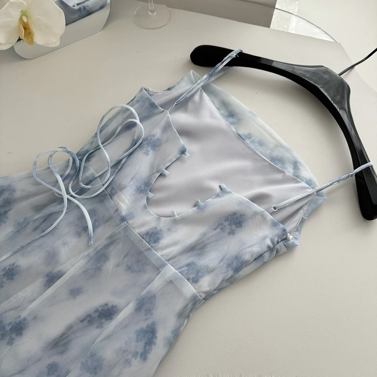 Blue summer romance song neck halter design goddess dress long and short chiffon dress for women DP0007 - Deanwangkt