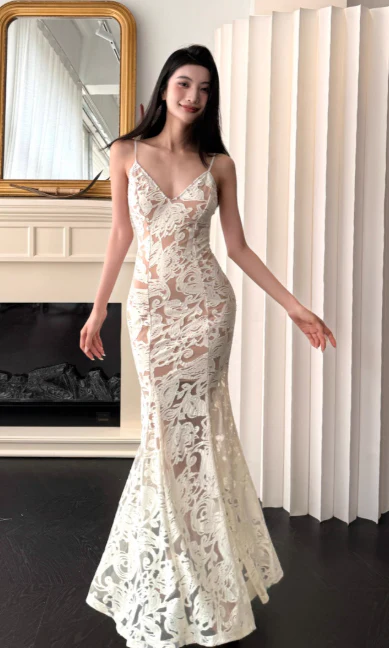 Elegant Spaghetti Straps Mermaid Tulle Long Prom Dresses, Apricot Evening Dresses DP3108 - Deanwangkt