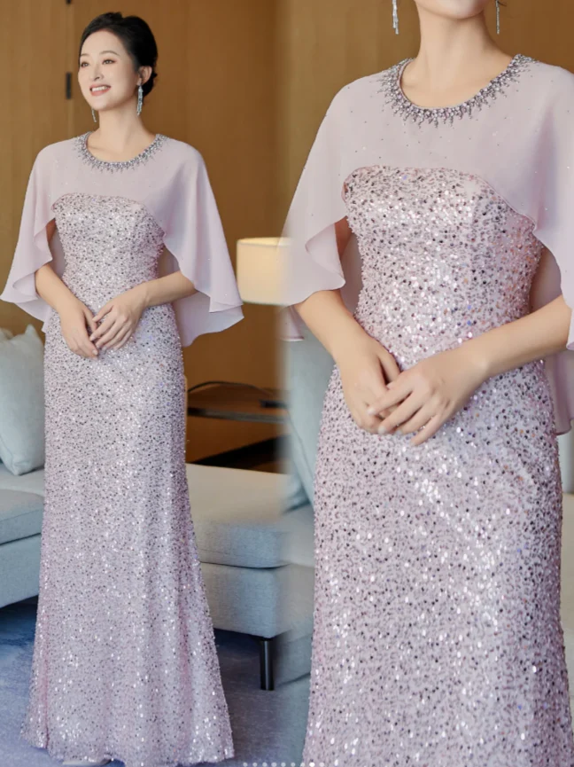 Glam Jewel Sheath Light Purple Mother of the Bride Dress Sequin Light Purple Evening Dress with Shawl DP3709 - Deanwangkt