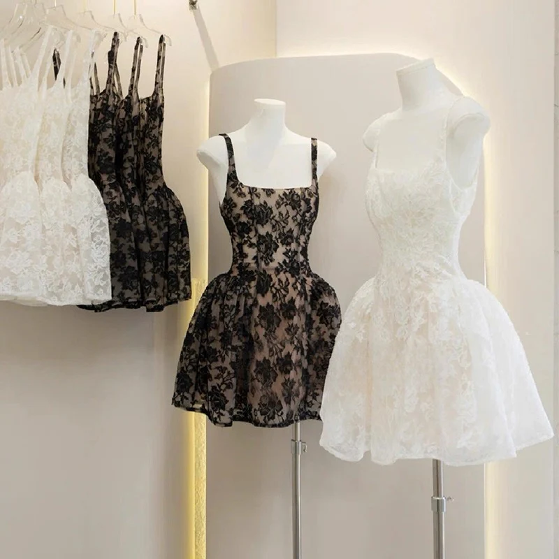 Cute Ball Gown Square Little Black Dress Lace Short Mini Formal 8th Grade Homecoming Dresses Middle School Cocktail Dress Hoco Outfits DH2638 - Deanwangkt