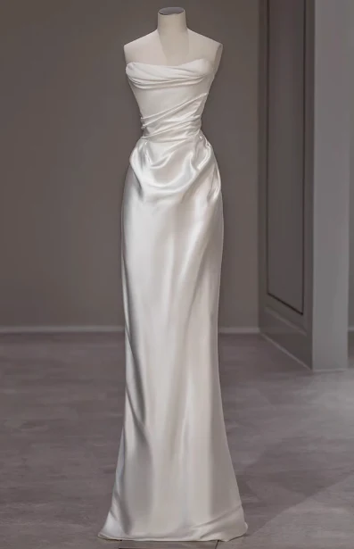 Elegant Satin Mermaid Wedding Dress Sleeveless Simple Bridal Gown DH2689 - Deanwangkt