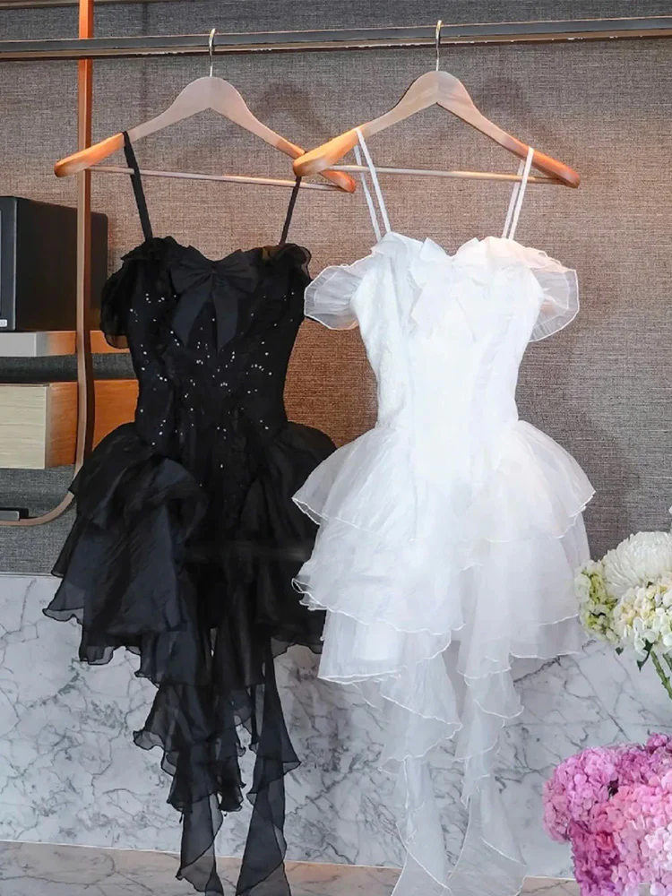 Simple A line Spaghetti Straps Ruffles Black Short Homecoming Dress Summer Hoco Dresses Cocktail Dress DP1774 - Deanwangkt