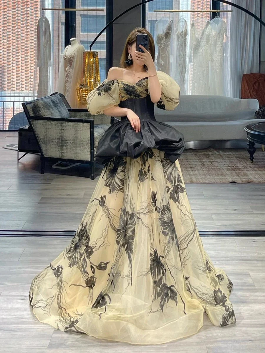 Sexy Ball Gown Off The Shoulder Champagne Elegant Tulle Long Prom Dresses H2867 - Deanwangkt