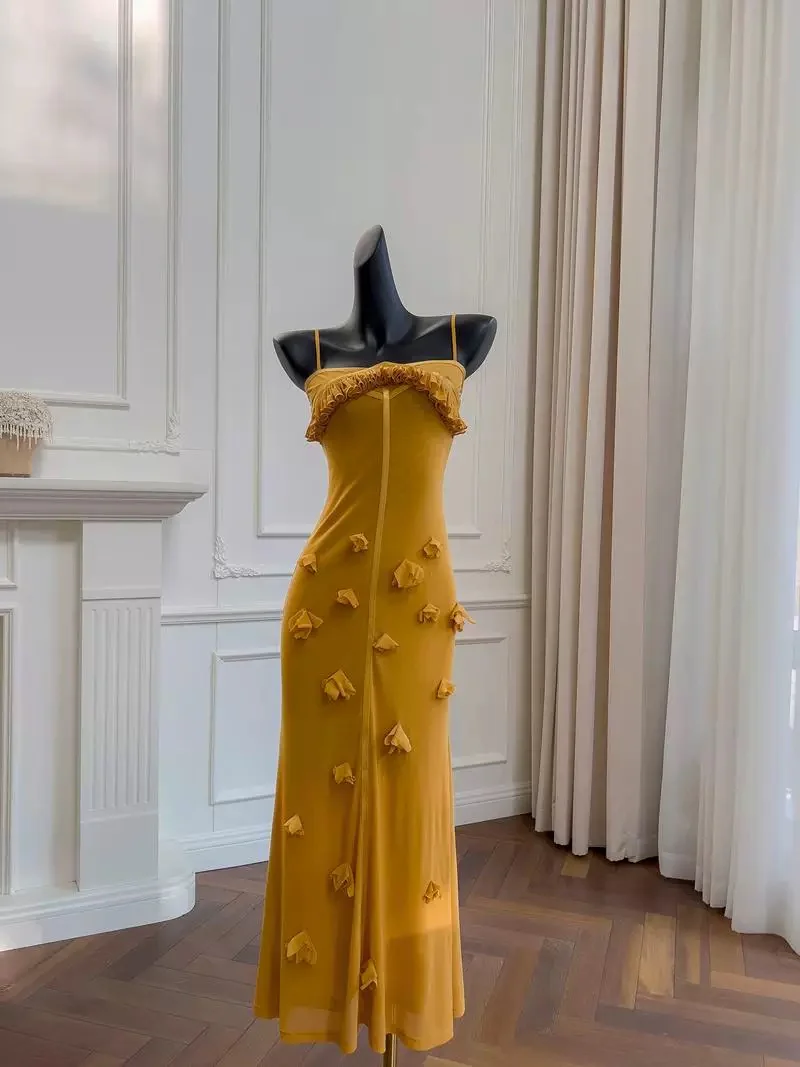 Elegant Mermaid Spaghetti Straps Yellow Sleeveless Long Evening Party Gowns Evening Formal Dresses Prom Dress W923 - Deanwangkt