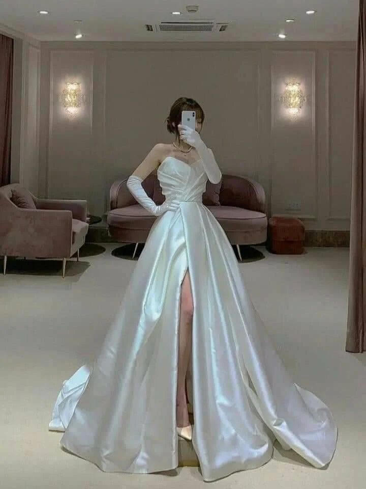 Simple Wedding Gown Bridal Dress Ball Gown Sweetheart Satin Wedding Dress White Wedding Dresses Modest Wedding Gowns DH1790 - Deanwangkt