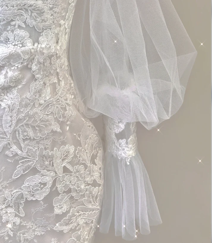 Elegant Mermaid Off The Shoulder Tulle Wedding Dresses Lace Brides Dress P0004 - Deanwangkt