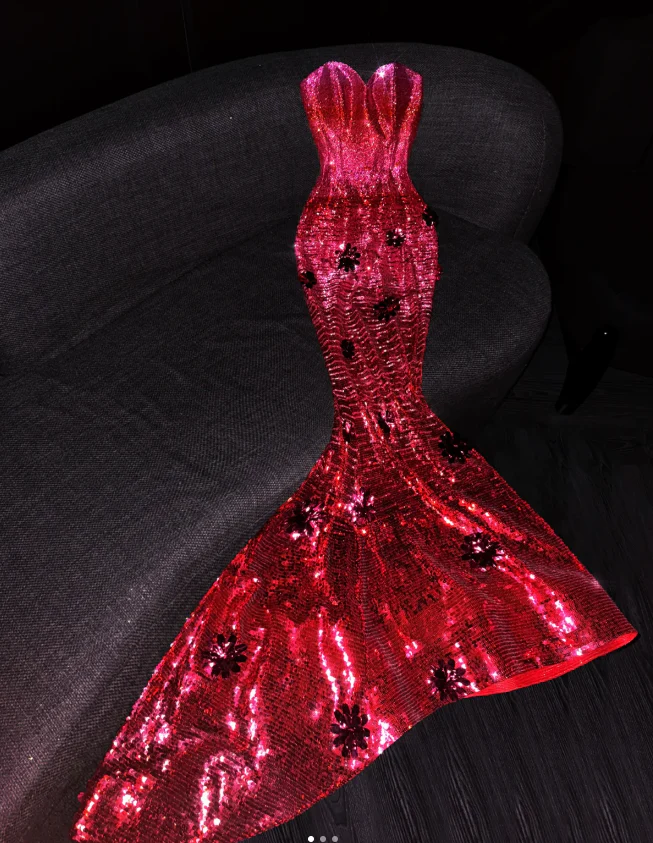 Glam Sweetheart Neck Mermaid Long Prom Dresses Sequin Burgundy New Year's Eve Dress DP3371 - Deanwangkt