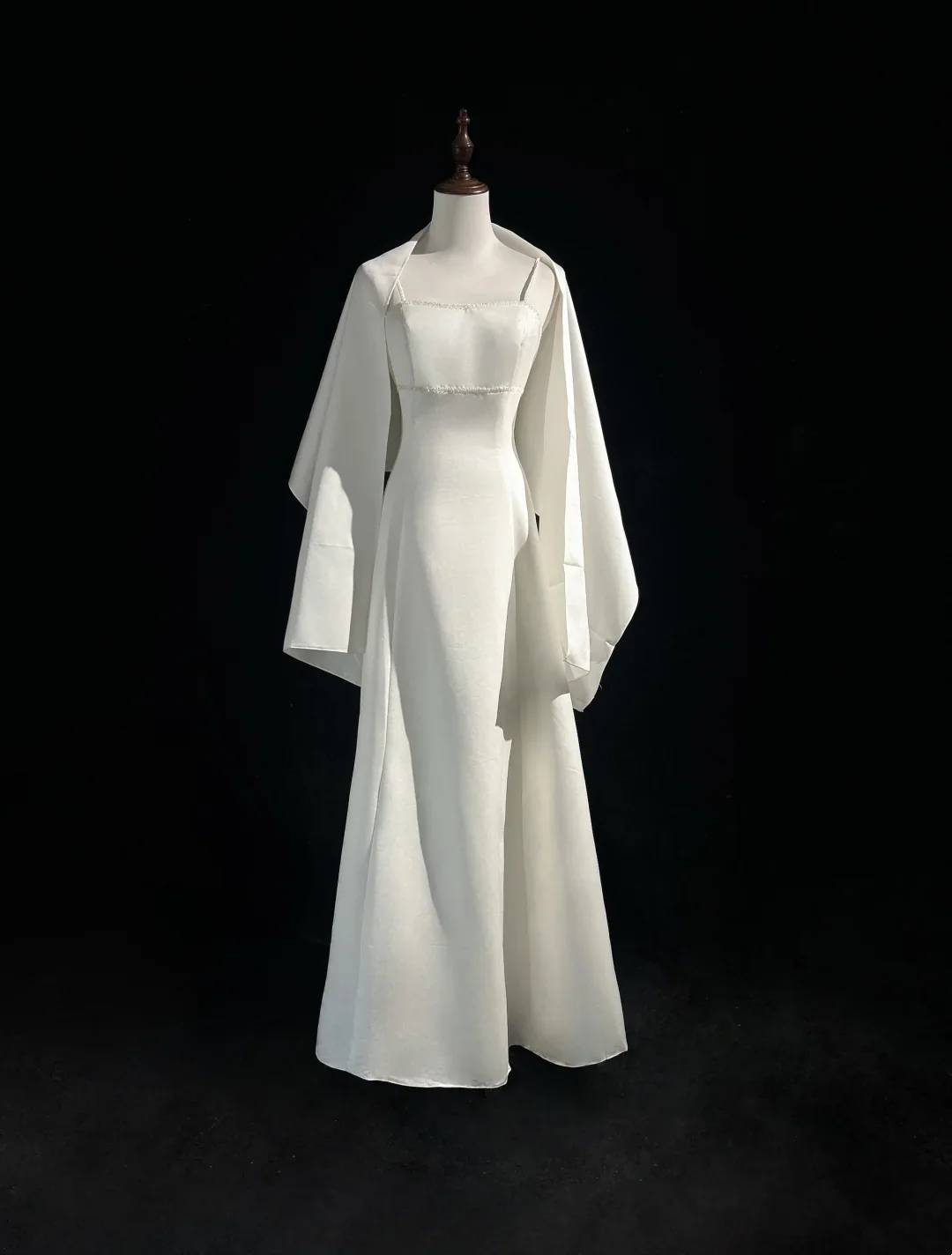 Vintage Wedding Dress 1970s A Line Spaghetti Straps Satin White Long Wedding Dresses Bridal Gowns Elegant Brides Gown DH564 - Deanwangkt