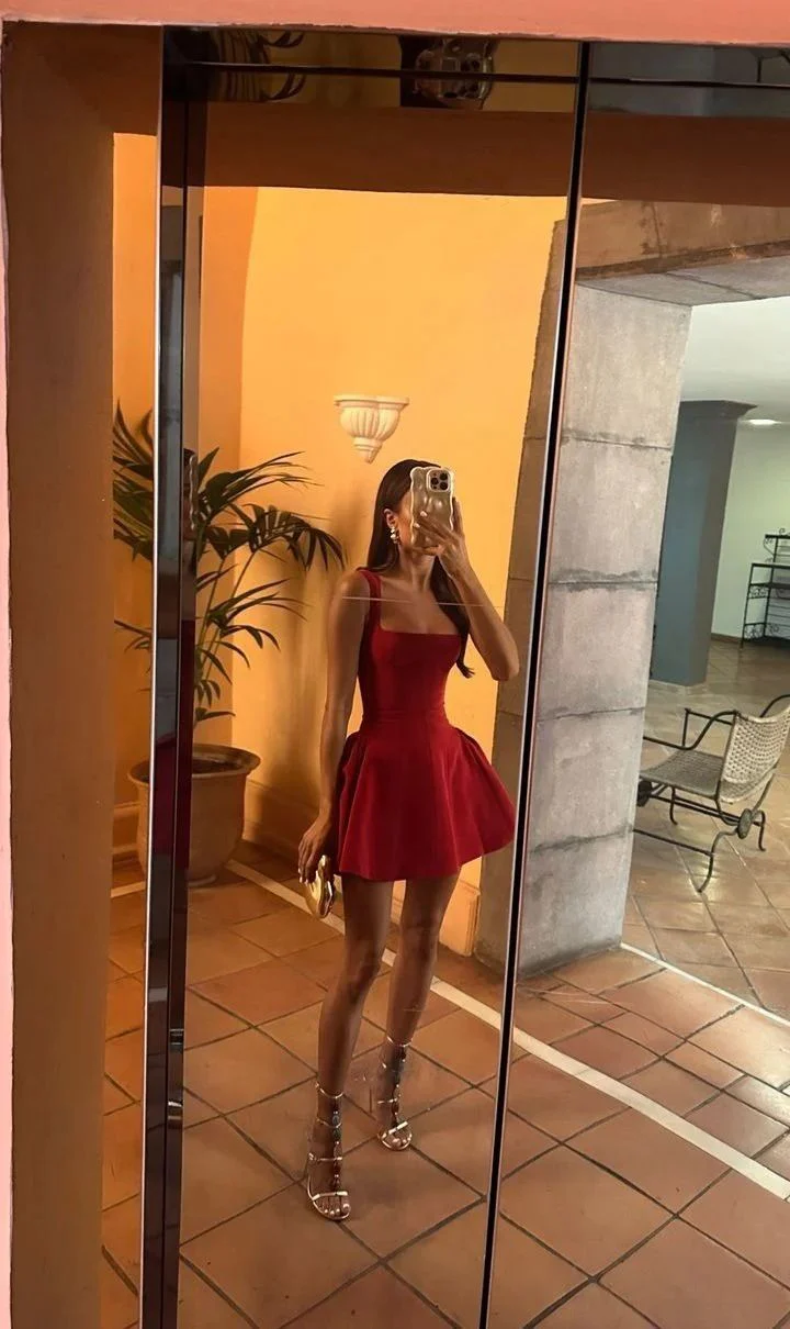 Pretty A line Square Burgundy Formal Homecoming Dresses Short 21st Birthday Outfits Graduation Dress Mini Cocktail Dresses DH2275 - Deanwangkt