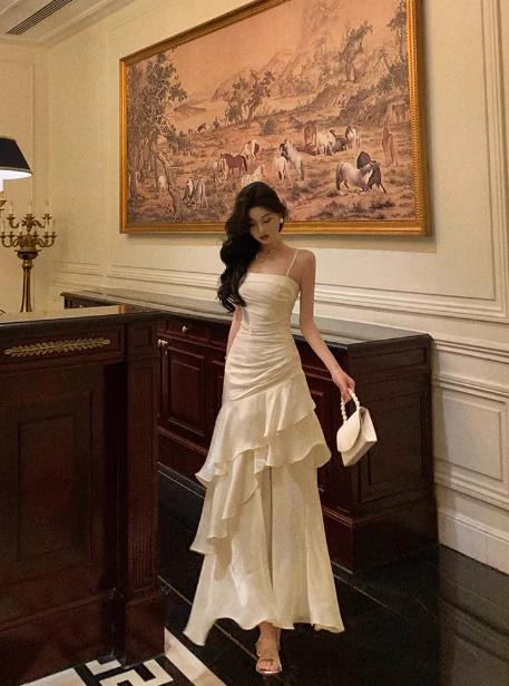 Sexy Mermaid Spaghetti Straps White 21st Birthday Dress Holiday Outfit Birthday Outfits For Women DP0194 - Deanwangkt