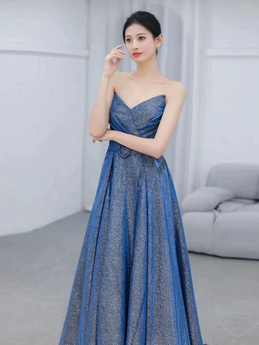 Classy Ball Gown Sweetheart Blue Sequin Evening Dress Long Prom Dresses H2871 - Deanwangkt