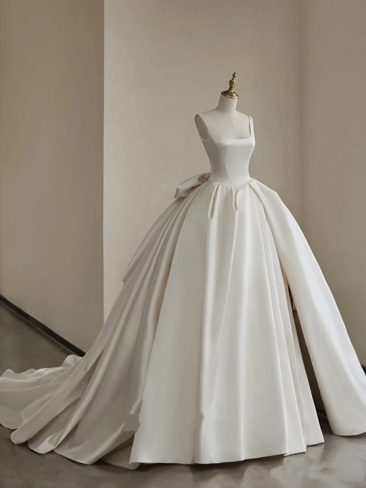 Romantic Wedding Gown Bridal Dress Ball Gown Square Neck Satin Wedding Dress Ivory Wedding Dresses Modest Wedding Gowns DH1781 - Deanwangkt