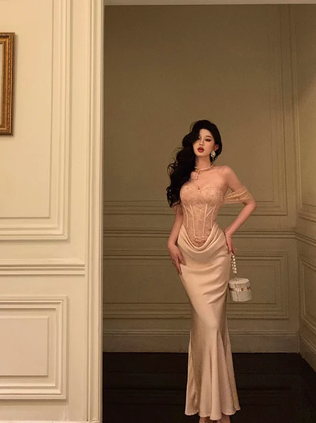 Classy Mermaid Off The Shoulder Satin 18th Birthday Dress Party Gown 21st Birthday Outfits Birthday Dress Ideas For Women DP565 - Deanwangkt