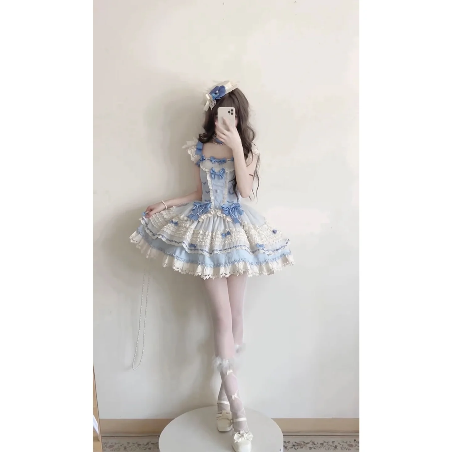 Vintage Ball Gown Square Neck Blue Lace Summer 16th Birthday Dress Lolita Dress Mini 18th Birthday Outfits Short Lolita Outfit DH2408 - Deanwangkt