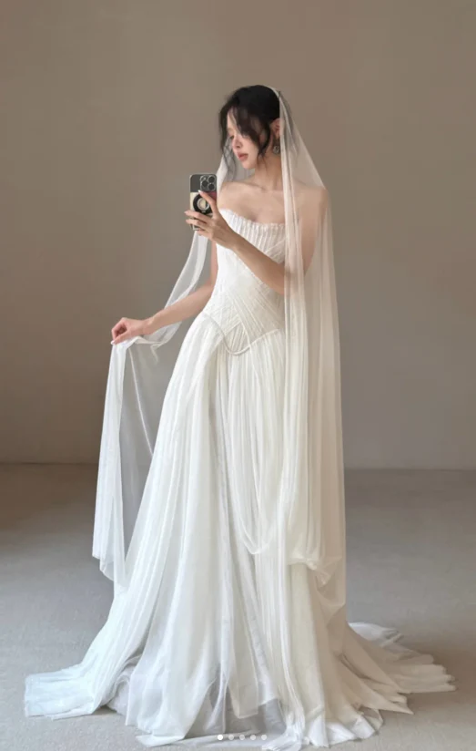 Modest Sheath Chiffon Wedding Dresses, Sleeveless Bridal Gowns Simple Wedding Gowns DP3073 - Deanwangkt