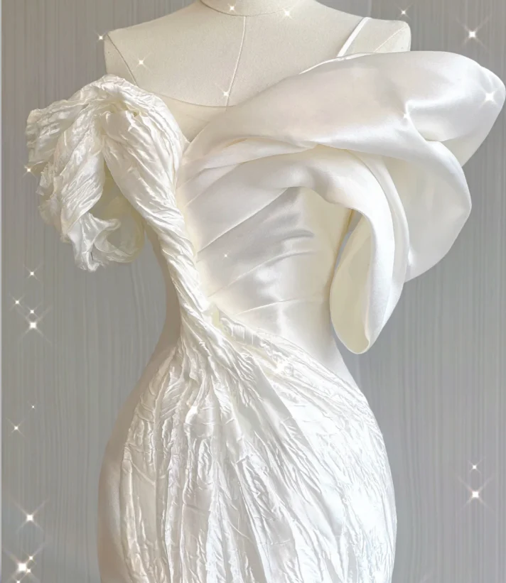 Timeless Mermaid Off The Shoulder White Short Sleeves Wedding Dresses Brides Dress DP439 - Deanwangkt