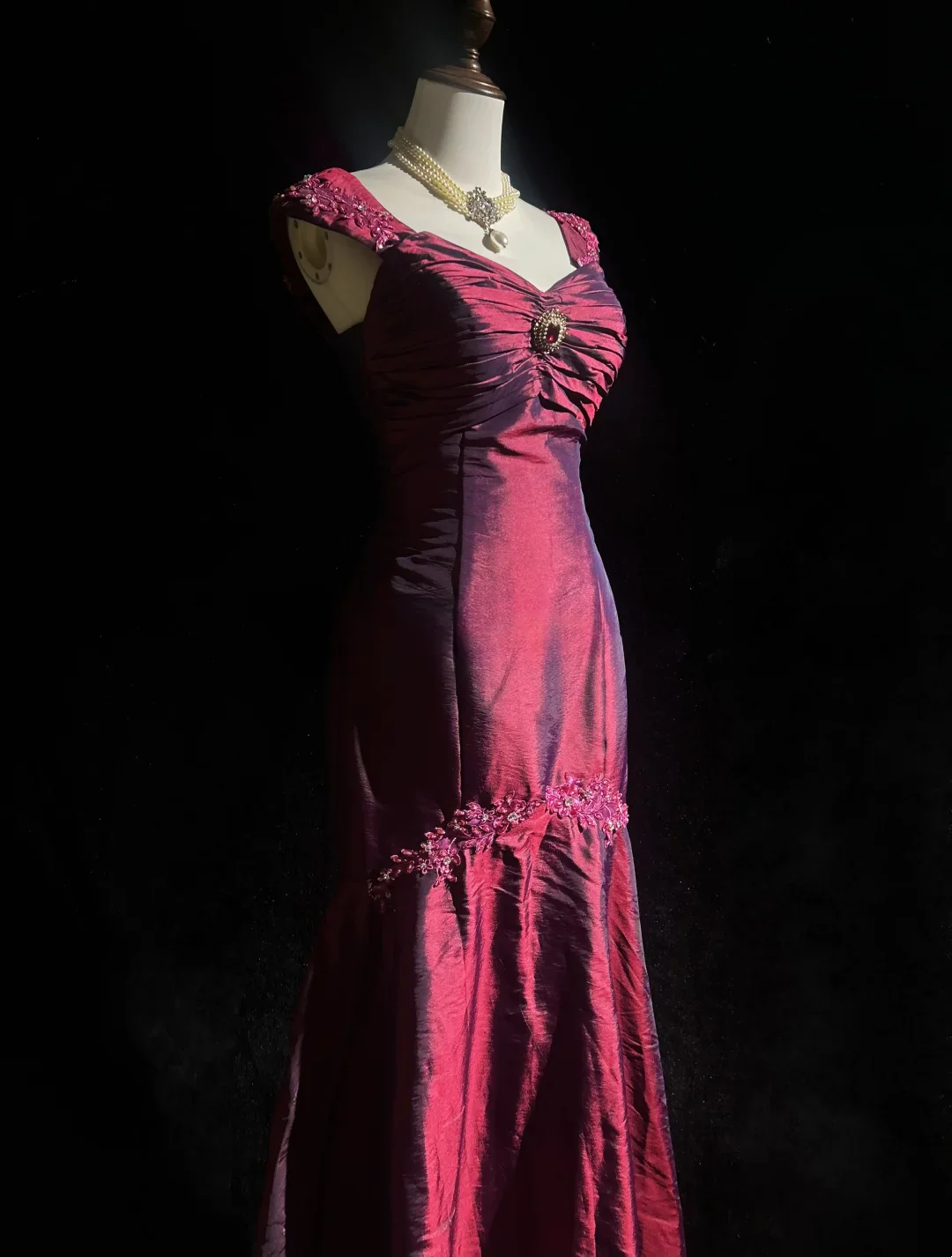 Retro Mermaid Sweetheart Burgundy Sleeveless Taffeta Long Prom Dresses Party Dress 18th Birthday Outfits Graduation Dresses DH2655 - Deanwangkt