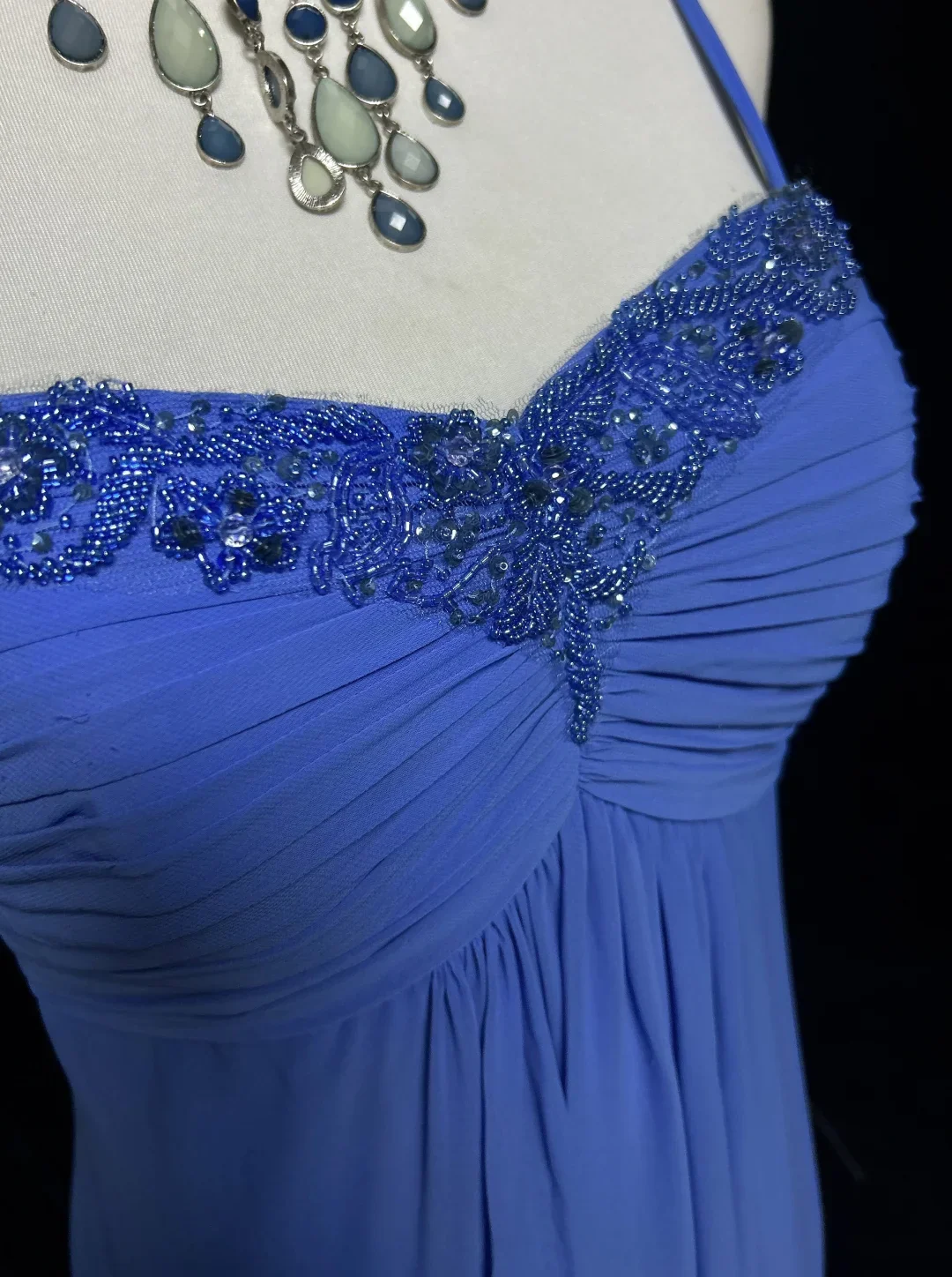 Retro A Line Spaghetti Straps Royal Blue Chiffon With Beads Long Prom Dresses Party Dress 21st Birthday Outfits Prom Gowns DH2663 - Deanwangkt