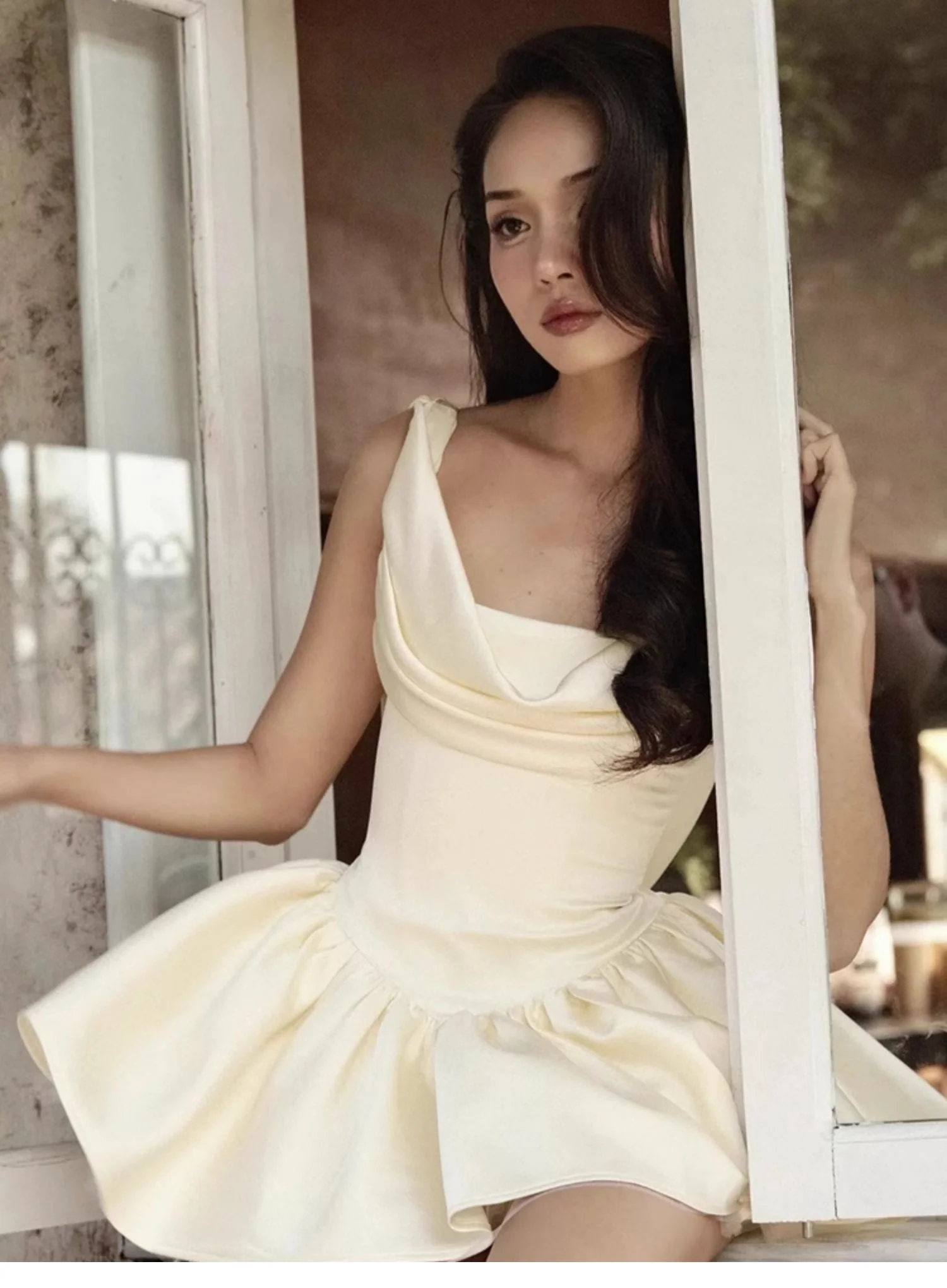 Cute A line Strapless Satin Ivory Short Summer Homecoming Dress Hoco Dress Mini 16th Birthday Outfit Cocktail Dresses DP1762 - Deanwangkt