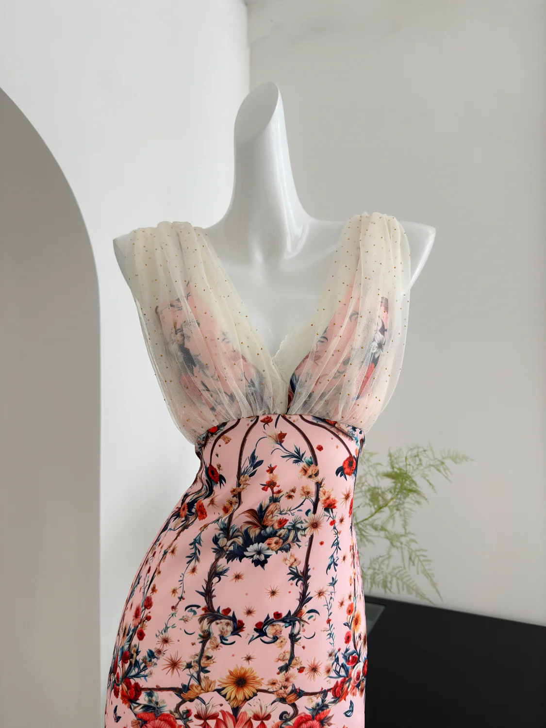 Cute Mermaid V Neckline Floral Pink Lace Long Summer Dress For Women DP0025 - Deanwangkt