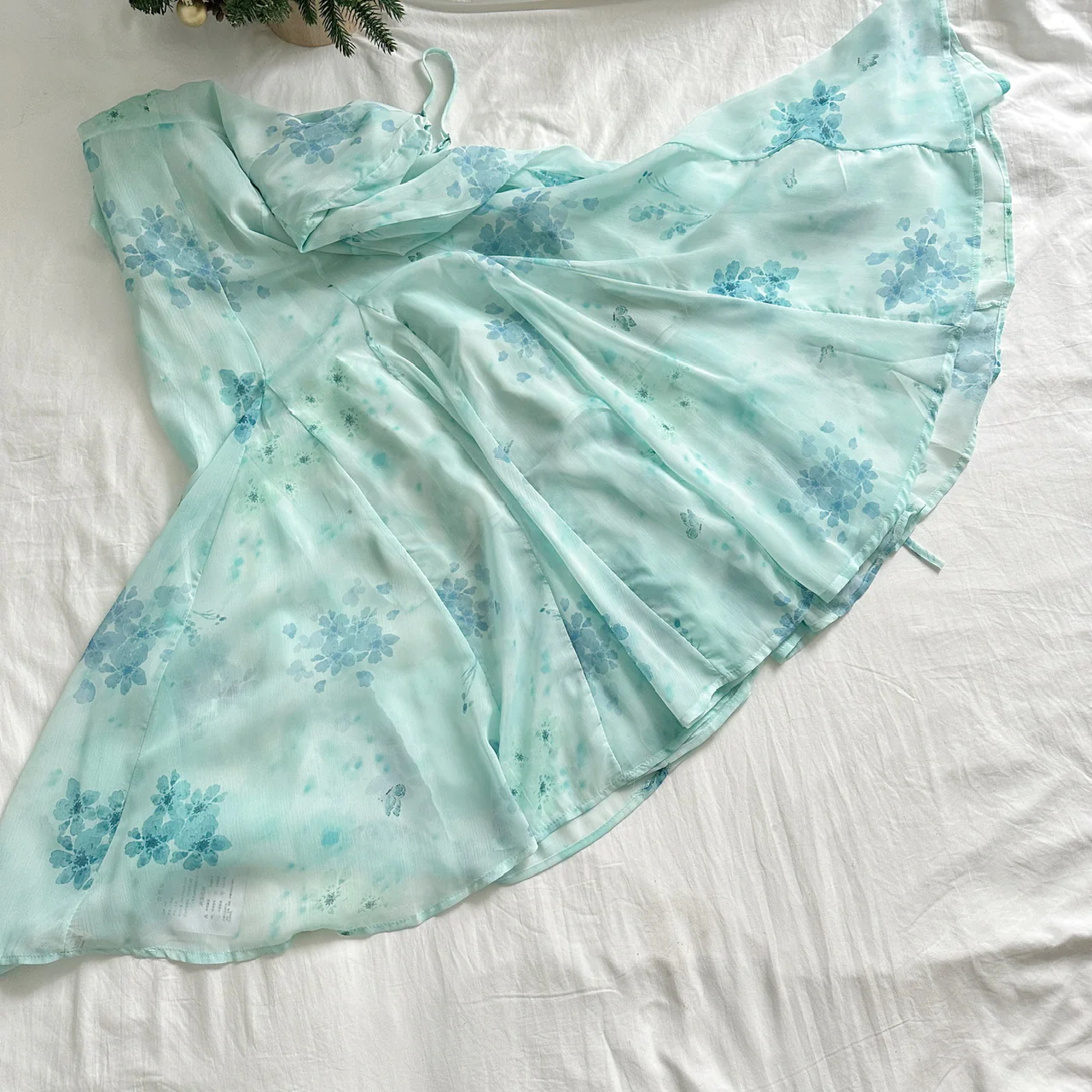 Sexy Mermaid Spaghetti Straps Floral Blue Summer Dress Holiday Party Outfits For Women DP0085 - Deanwangkt