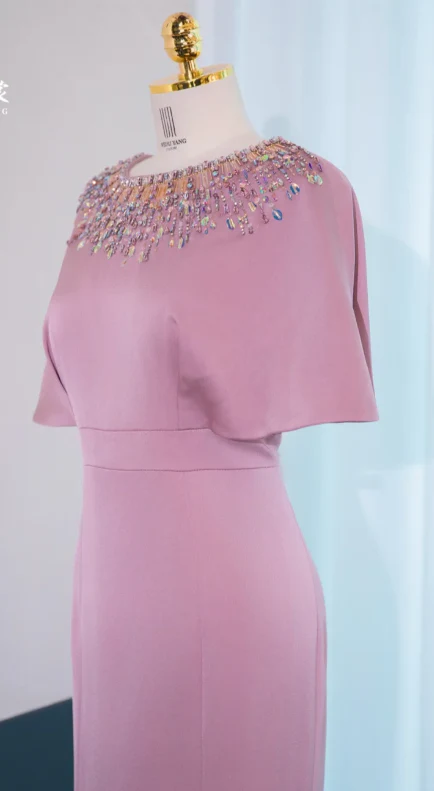 Modest Jewel Mermaid Mother of the Bride Dresses, Satin Dusty Pink Evening Dresses DP3238 - Deanwangkt