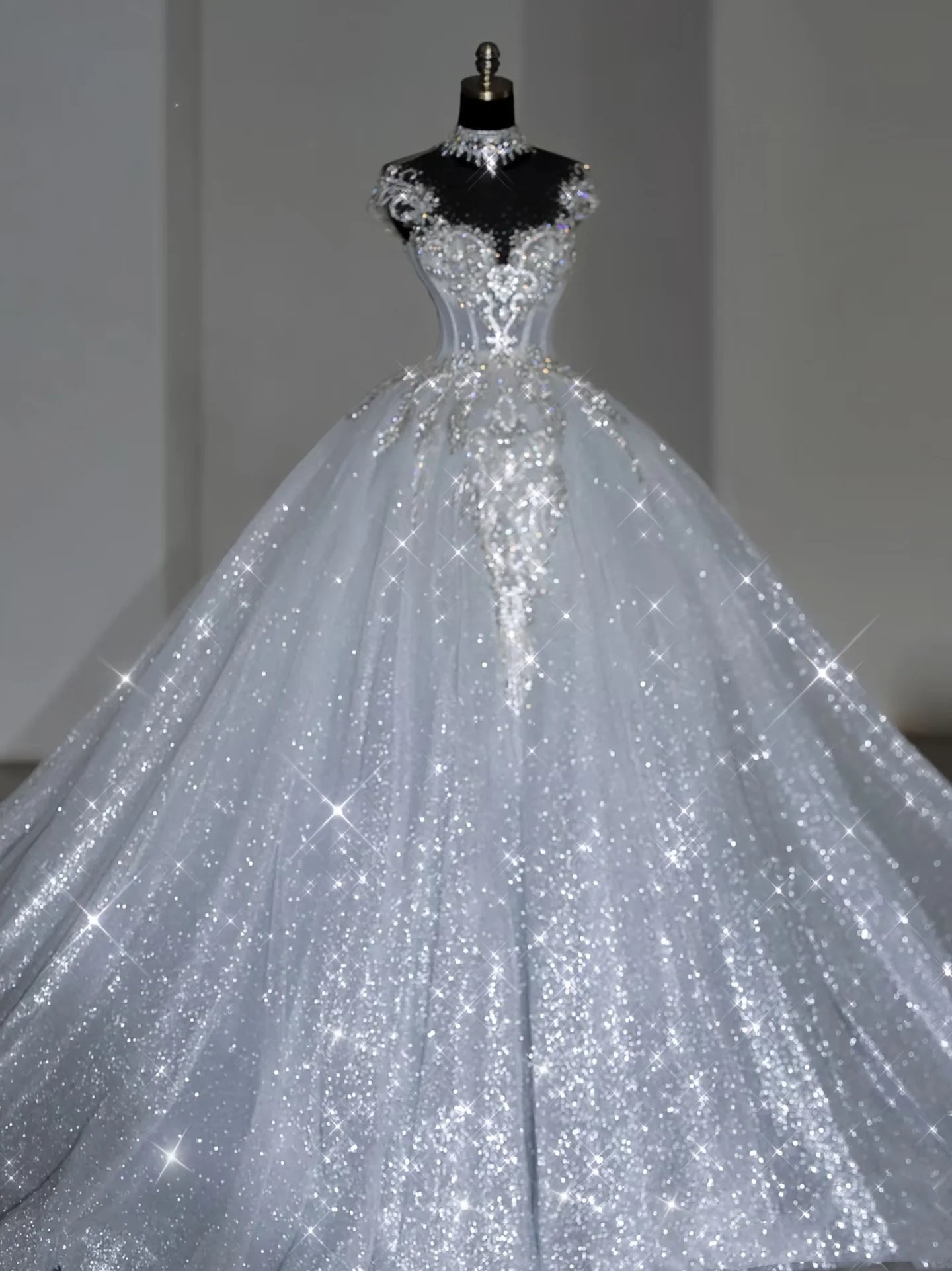 Unique Bridal Dress Ball Gown Scoop White Sequin Long Wedding Dresses Luxury Bride Dress Bridal Gowns DH1519 - Deanwangkt