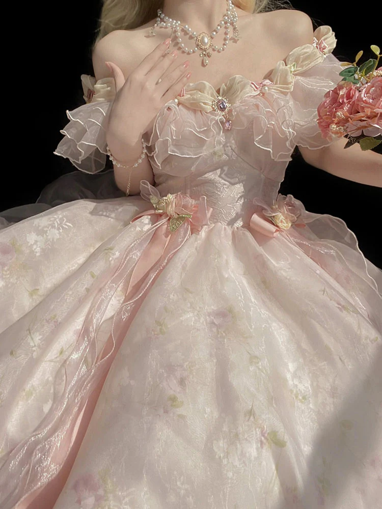 Vintage Ball Gown Off The Shoulder Short Pink Summer 18th Birthday Dress Lolita Dress Mini 18th Birthday Outfits Short Lolita Outfit DH2439 - Deanwangkt