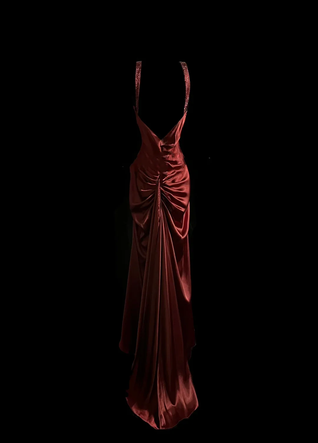 Elegant Glamour Mermaid Straps Burgundy Satin Backless Long Prom Dresses Party Dress Evening Dress DP917 - Deanwangkt