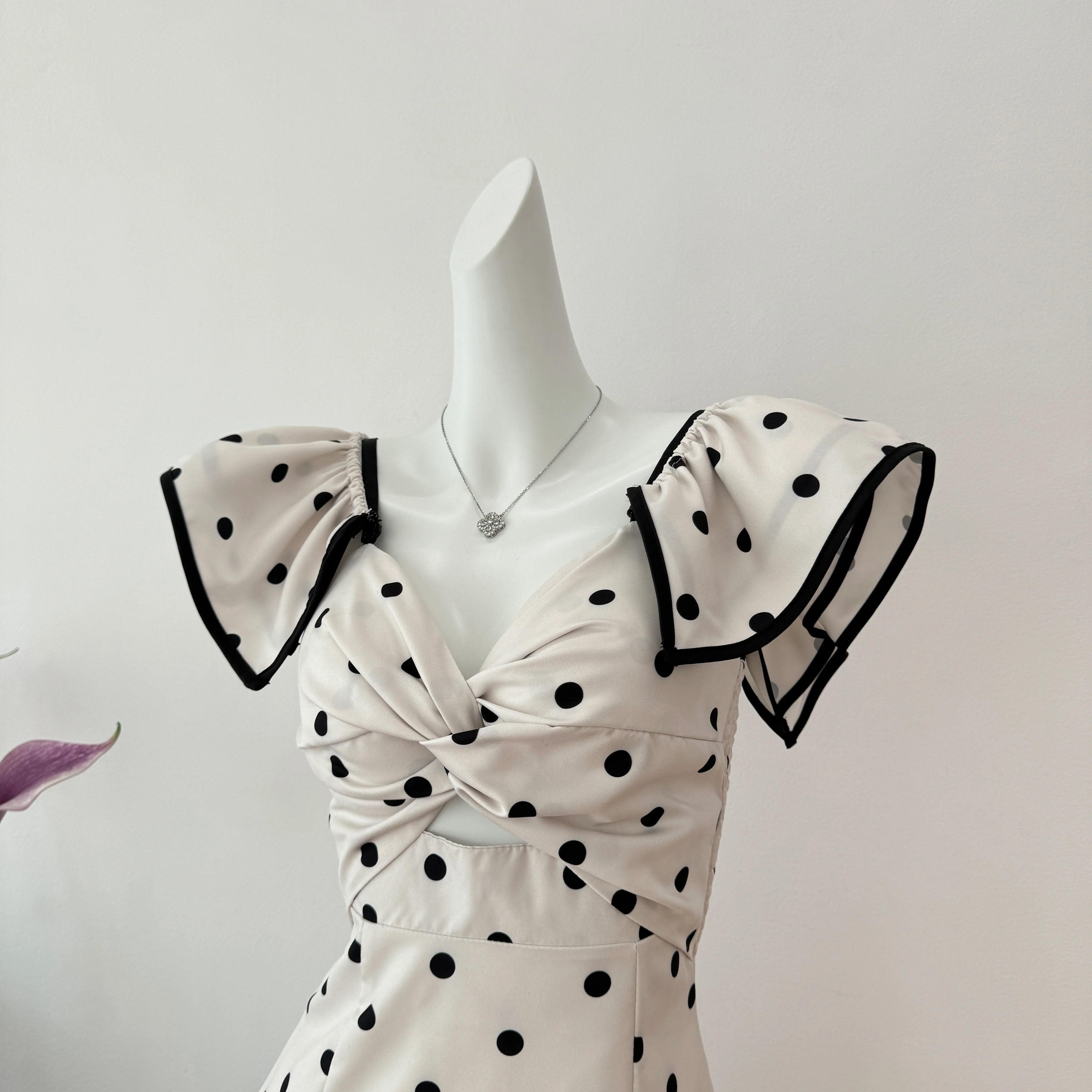 Cute A Line V Neckline Polka Dots Summer Dress Holiday Party Outfits For Women DP0104 - Deanwangkt