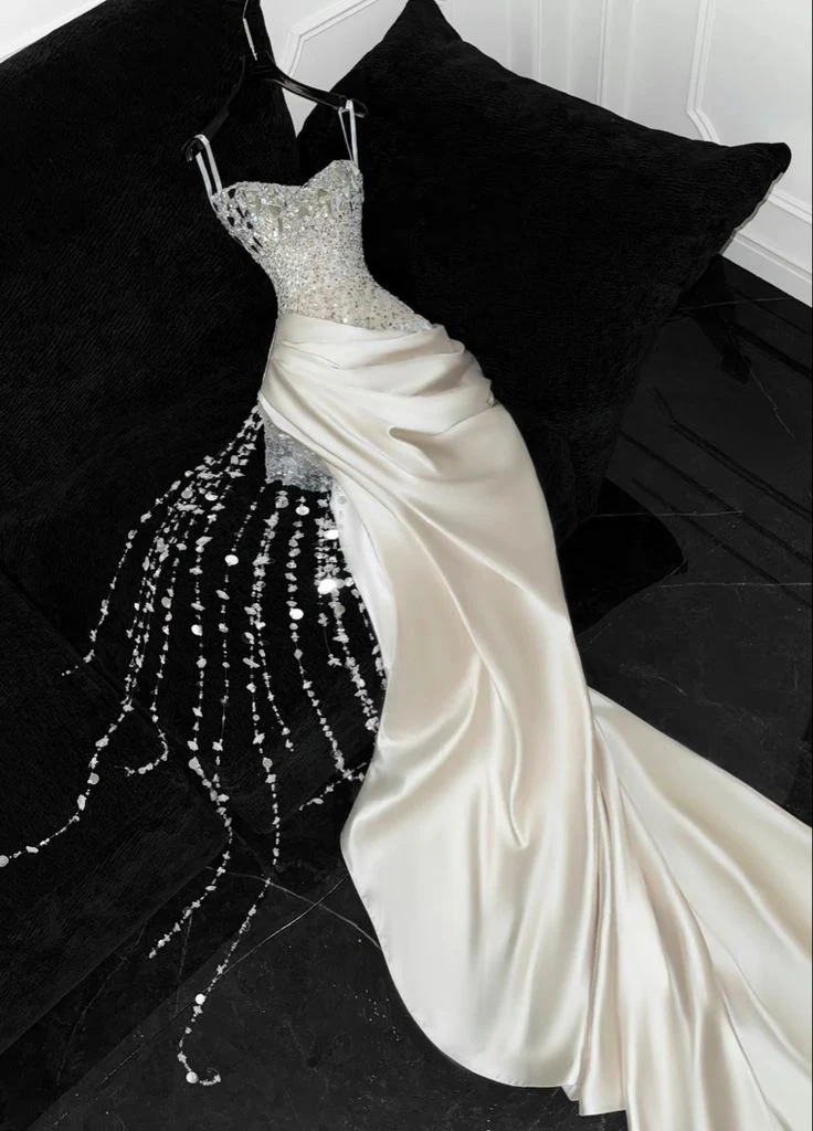 Luxury Mermaid Sweetheart Ivory Satin Wedding Dress Modest Wedding Dresses Princess Wedding Gowns D1773 - Deanwangkt