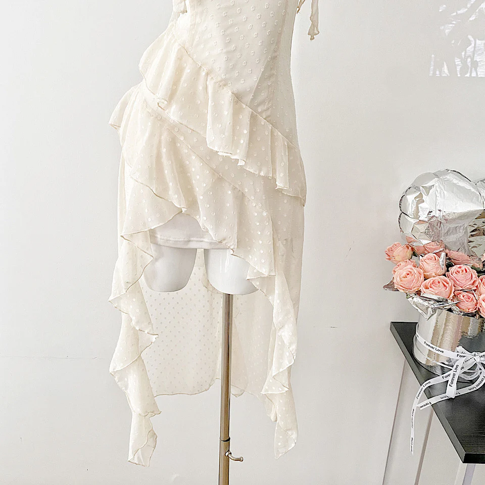 Sexy High Low Spaghetti Straps Floral Lace Summer Dress Holiday Party Outfits For Women DP0019 - Deanwangkt