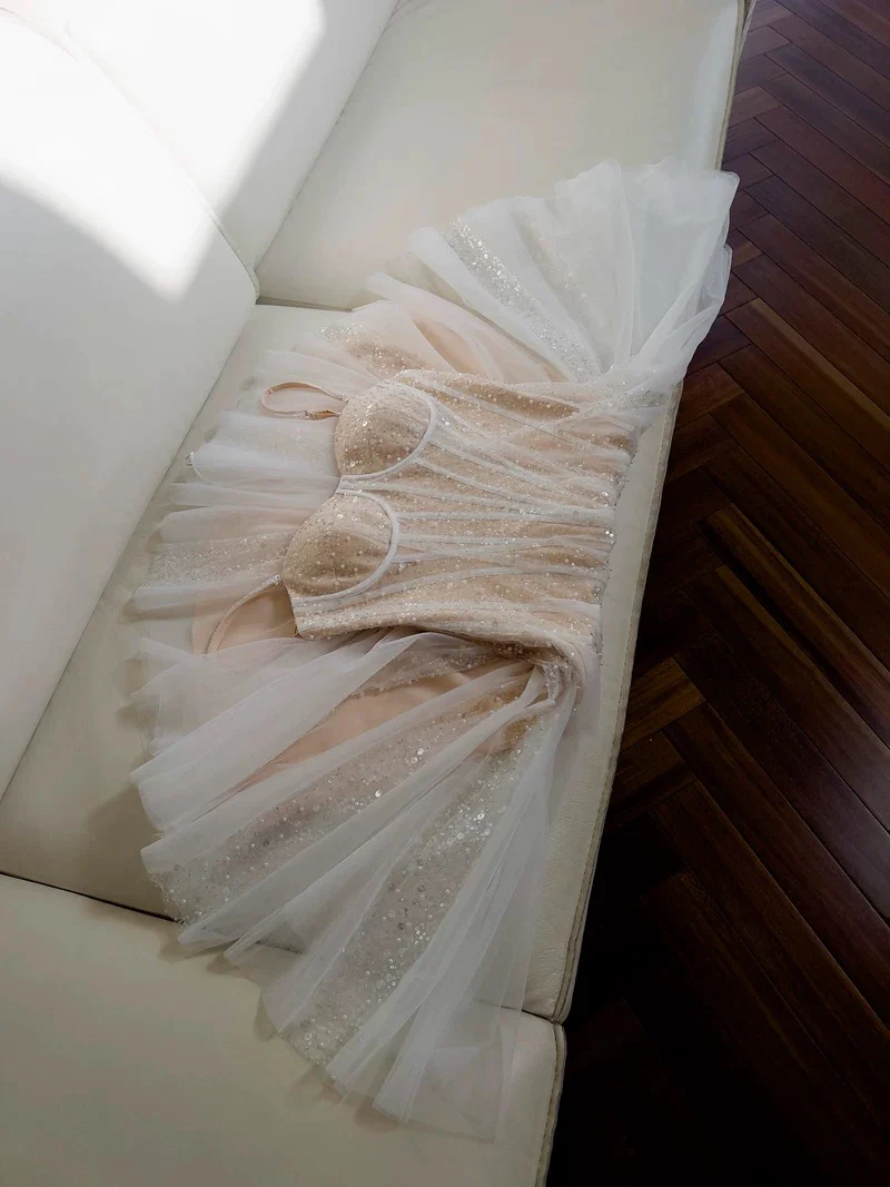 Cute A line Spaghetti Straps Champagne Formal Short 8th Grade Homecoming Dress Summer Middle School Hoco Dresses Birthday Outfits W973 - Deanwangkt