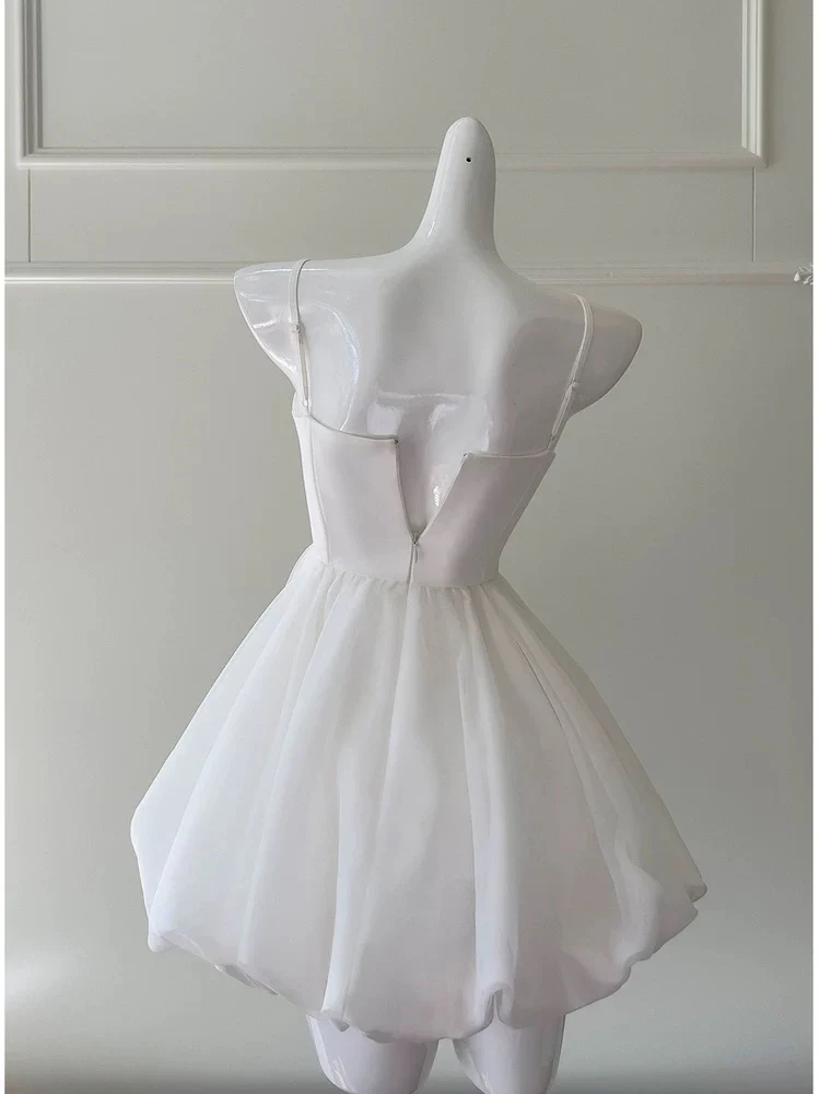 Trendy Ball Gown Spaghetti Straps White Sleeveless Formal Short 8th Grade Homecoming Dress Summer Middle School Hoco Dresses Cocktail Dress Birthday Outfits W937 - Deanwangkt